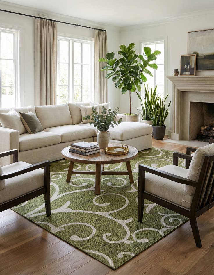 Detail image of  10' 8 x 10' 8  Washable Botanical Indoor / Outdoor Square Rug