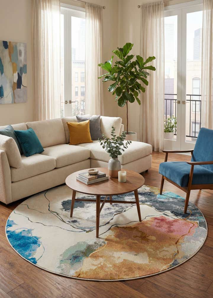 7' 10 x 7' 10 Easy-Clean Modern Indoor / Outdoor Round Rug