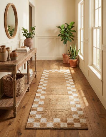 Natural and White Hand Woven Laurel Handwoven Jute Runner Rug