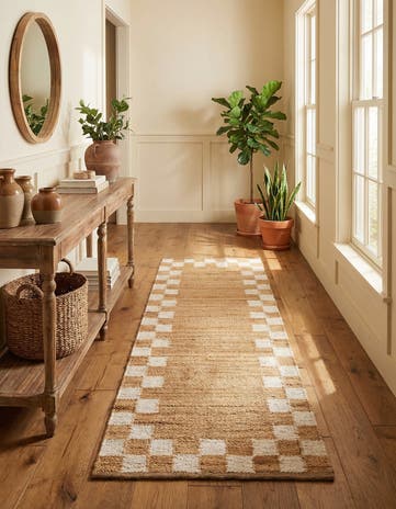 Natural and White Hand Woven Laurel Handwoven Jute Runner Rug