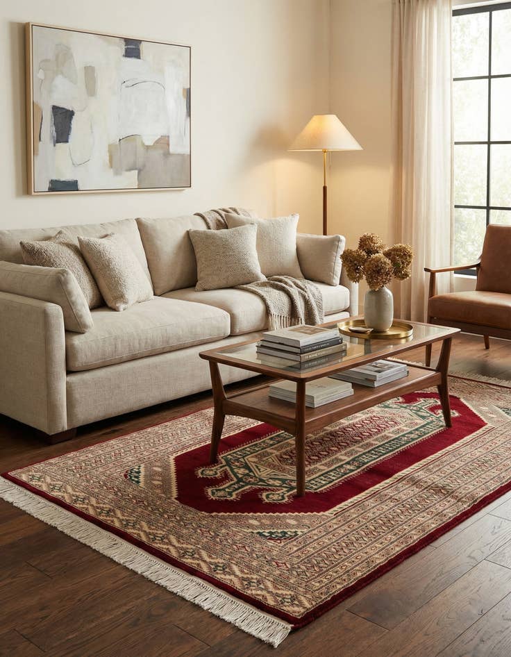 Detail image of 4' 2 x 6' 2  Hand Knotted Bokhara Oriental Rug