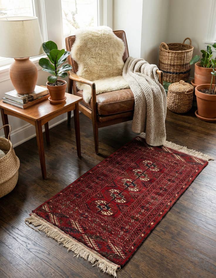 Detail image of  1' 11 x 3' 6  Hand Knotted Afghan Akhche Wool Rug