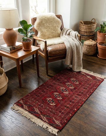 1' 11 x 3' 6 Hand Knotted Afghan Akhche Wool Rug