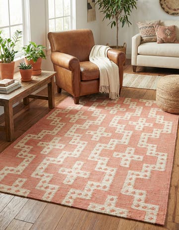 Rose and White Hand Woven Kilim Wool Rug
