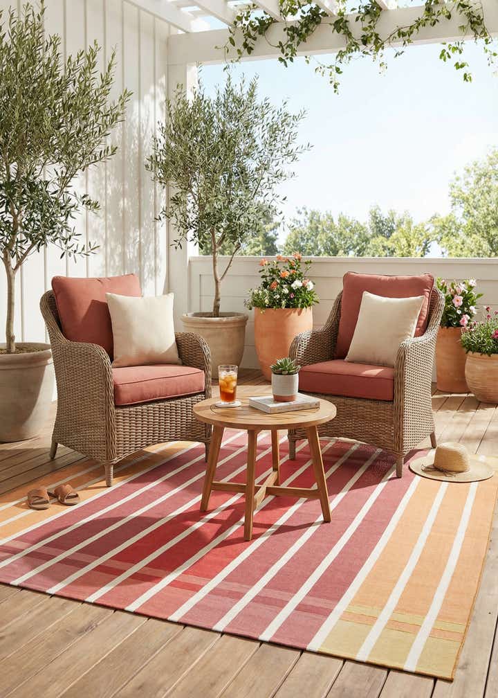 7' 10 x 7' 10 Easy-Clean Striped Indoor / Outdoor Square Rug
