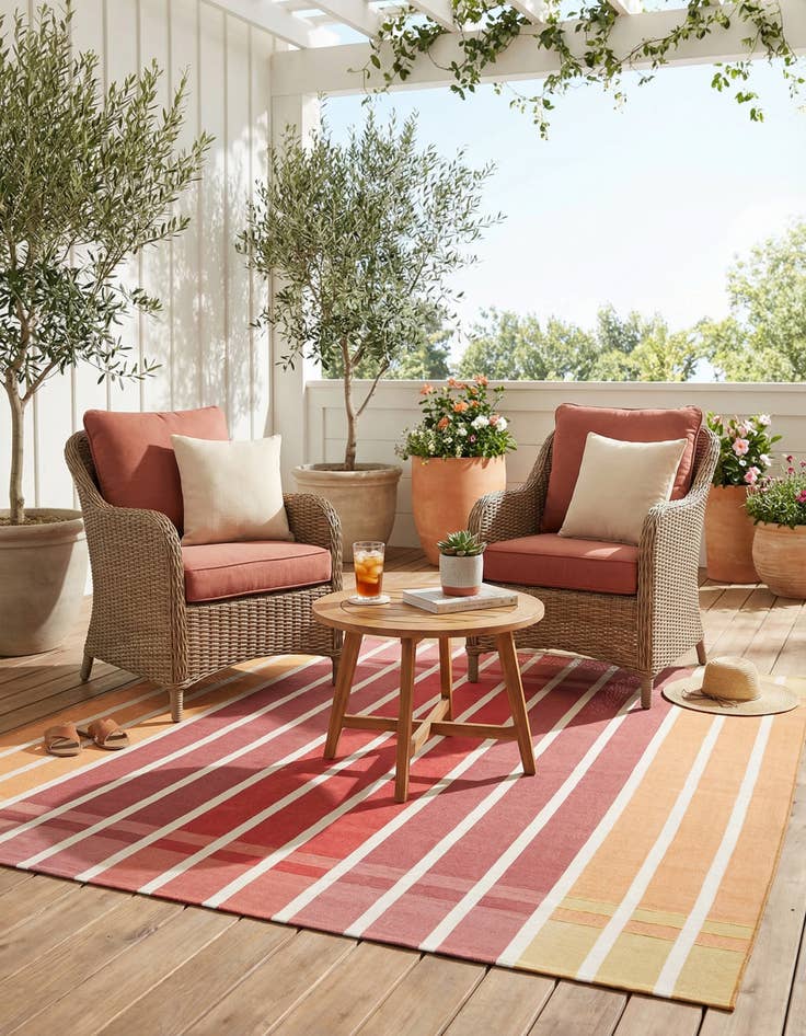 Detail image of 7' 10 x 7' 10 Easy-Clean Striped Indoor / Outdoor Square Rug