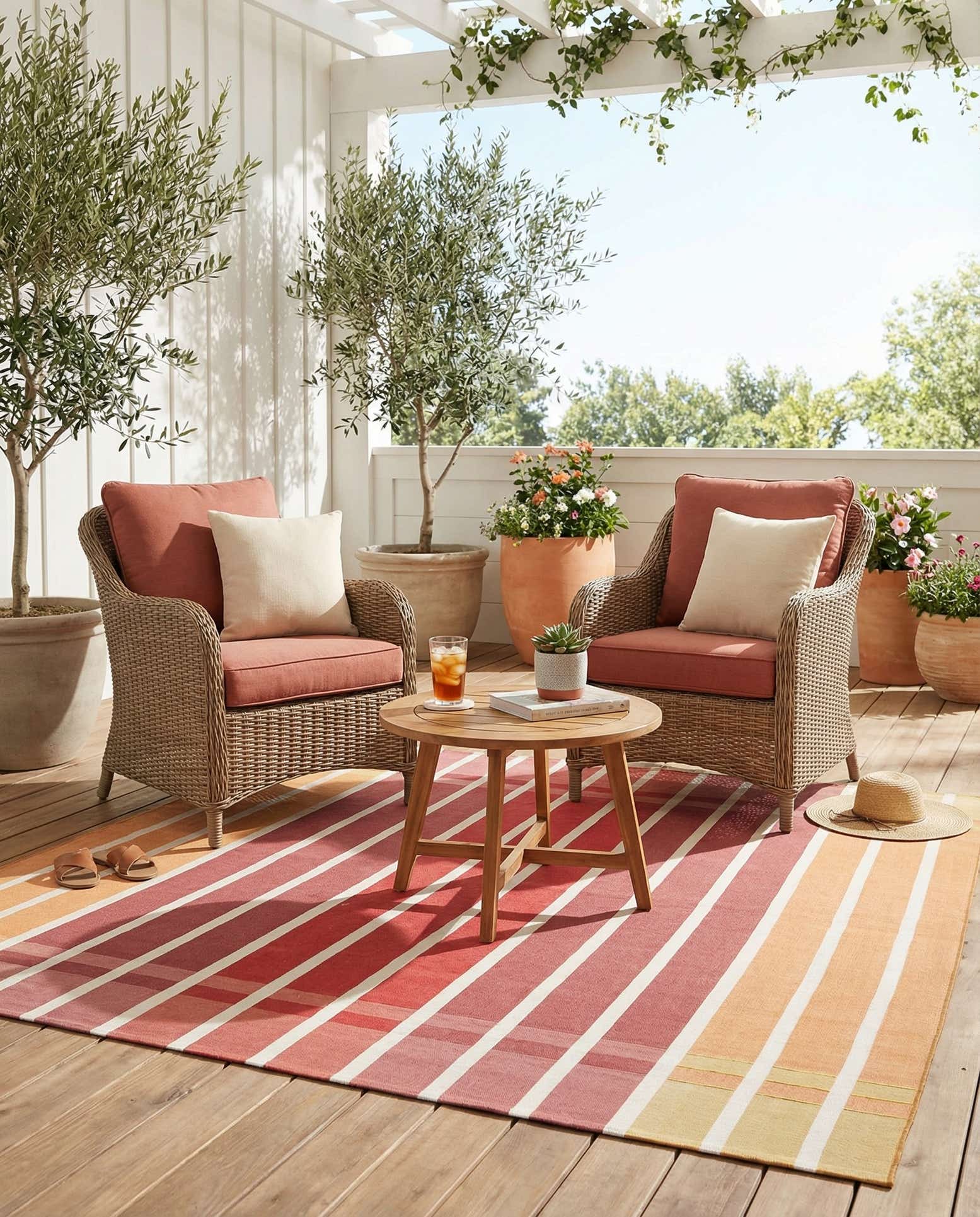 7' 10 x 7' 10 Easy-Clean Striped Indoor / Outdoor Square Rug