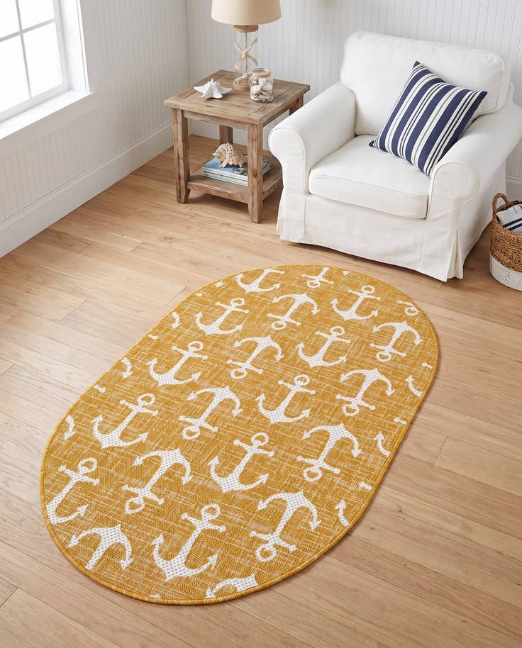 Detail image of 3' x 5' 3 Easy-Clean Coastal Indoor / Outdoor Oval Rug