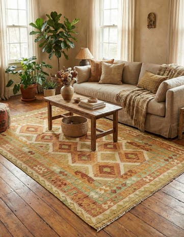 4' 9 x 6' 8 Hand Woven Kilim Waziri Wool Rug