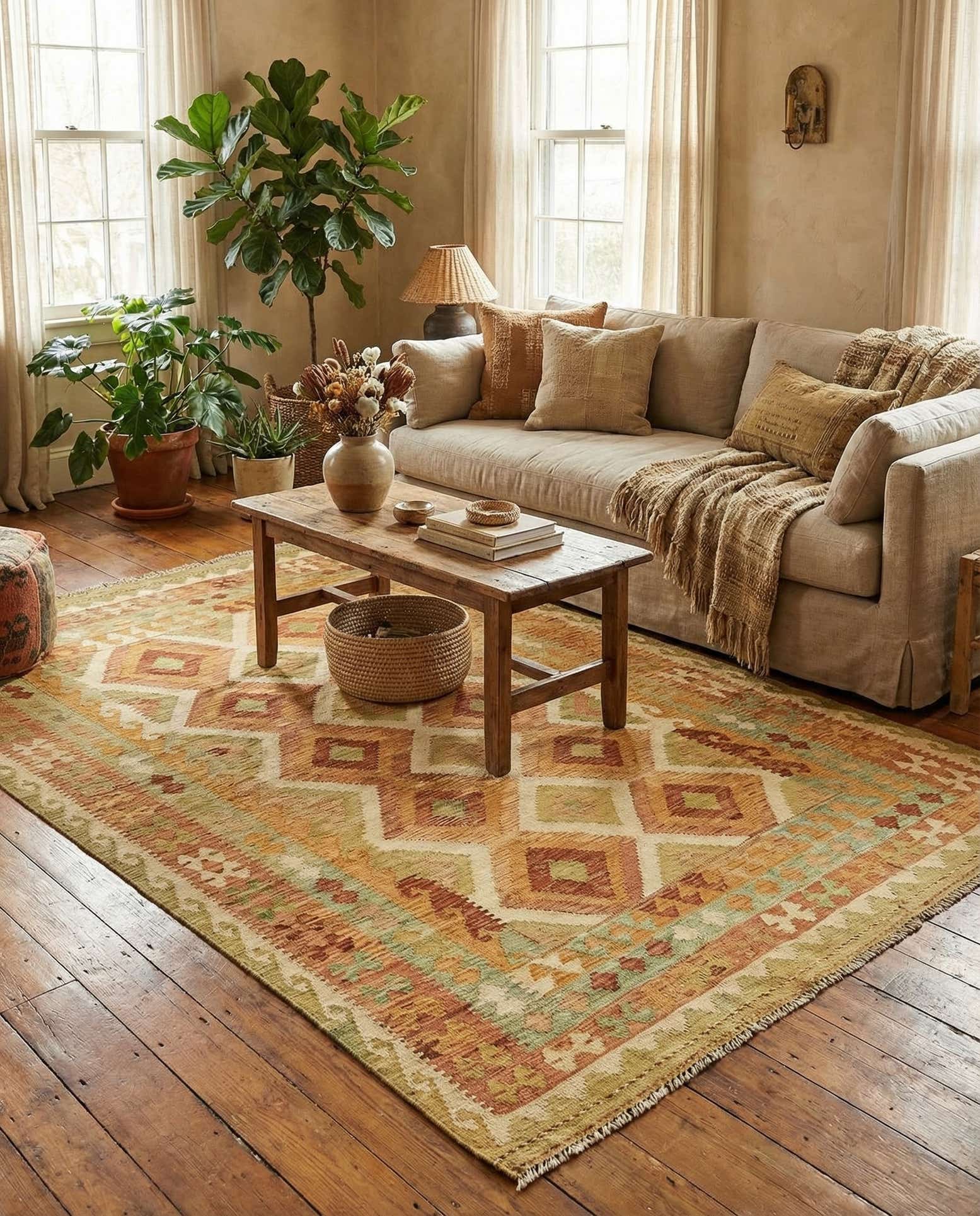 145cm x 205cm Hand Woven Kilim Waziri Wool Rug
