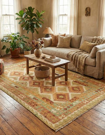 4' 9 x 6' 8 Hand Woven Kilim Waziri Wool Rug