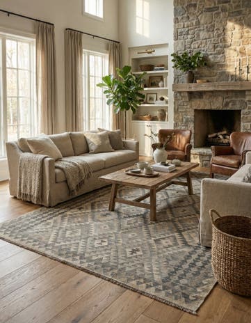 6' 8 x 9' 7 Hand Woven Kilim Maymana Wool Rug