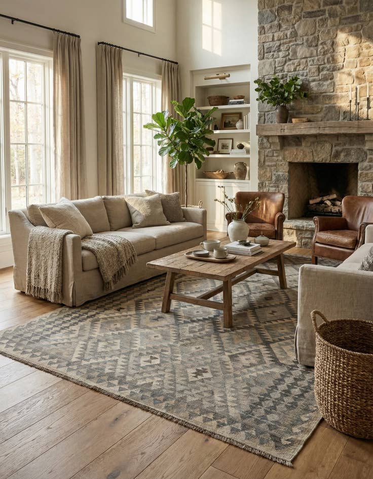 Detail image of 6' 8 x 9' 7  Hand Woven Kilim Maymana Wool Rug