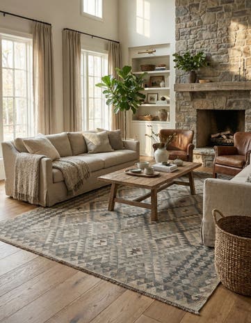 6' 8 x 9' 7 Hand Woven Kilim Maymana Wool Rug