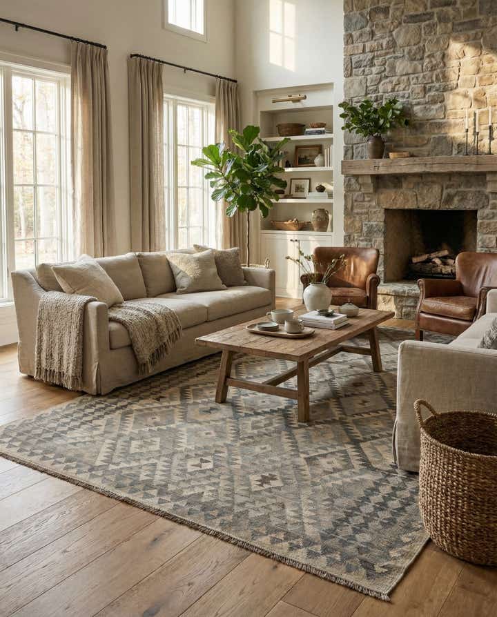 6' 8 x 9' 7 Hand Woven Kilim Maymana Wool Rug