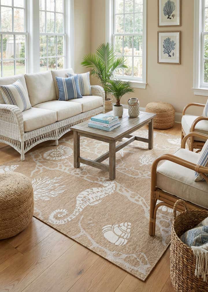 7' 10 x 7' 10 Easy-Clean Coastal Indoor / Outdoor Square Rug