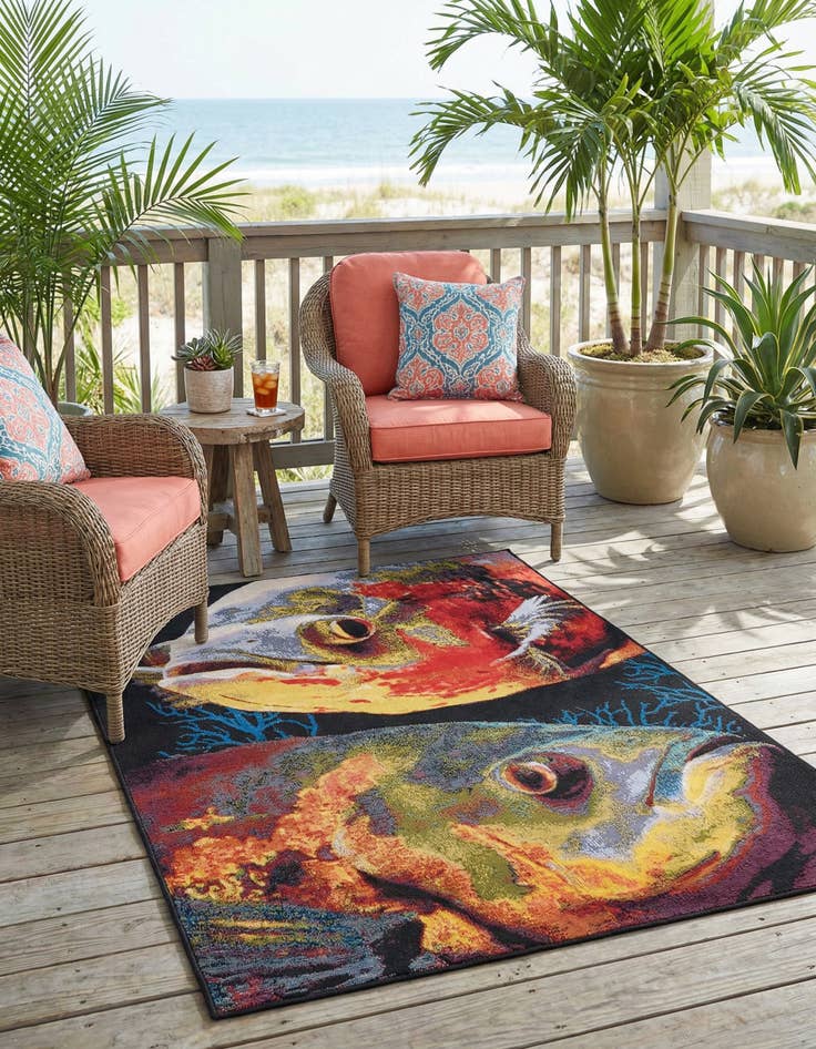 Detail image of 4' x 6'  Washable Coastal Indoor / Outdoor Rug