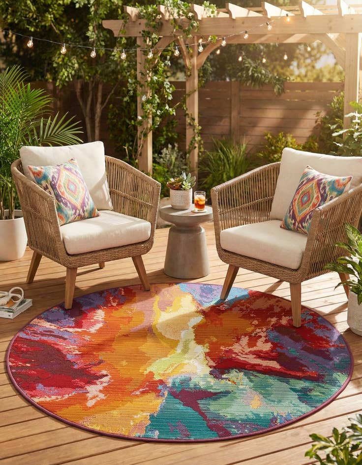 Detail image of 3' x 3'  Washable Modern Indoor / Outdoor Round Rug