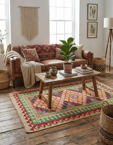 3' 2 x 5' 9 Hand Woven Kilim Maymana Wool Rug