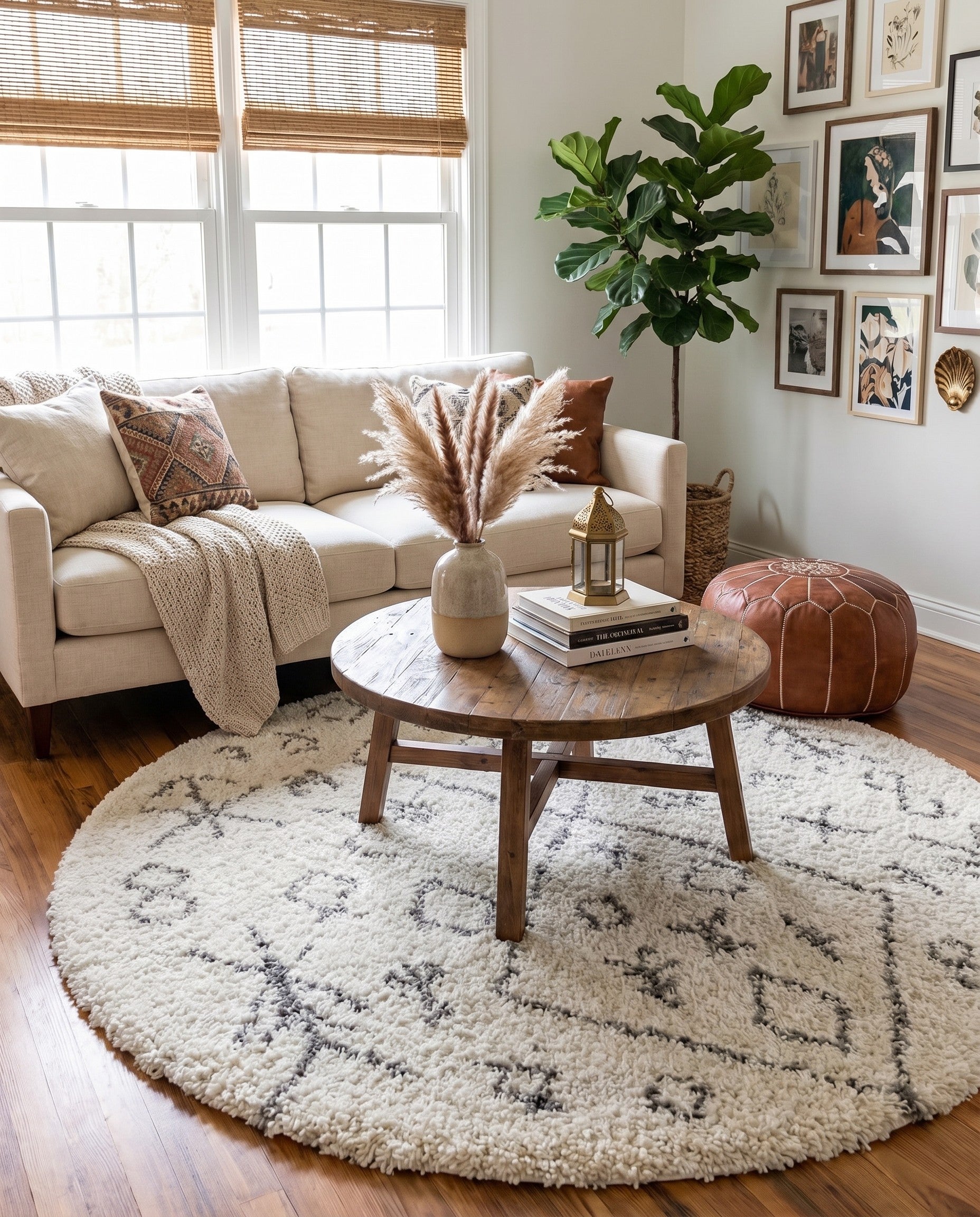 Pure Ivory Moroccan Shag Round Rug