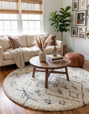 Pure Ivory Moroccan Shag Round Rug