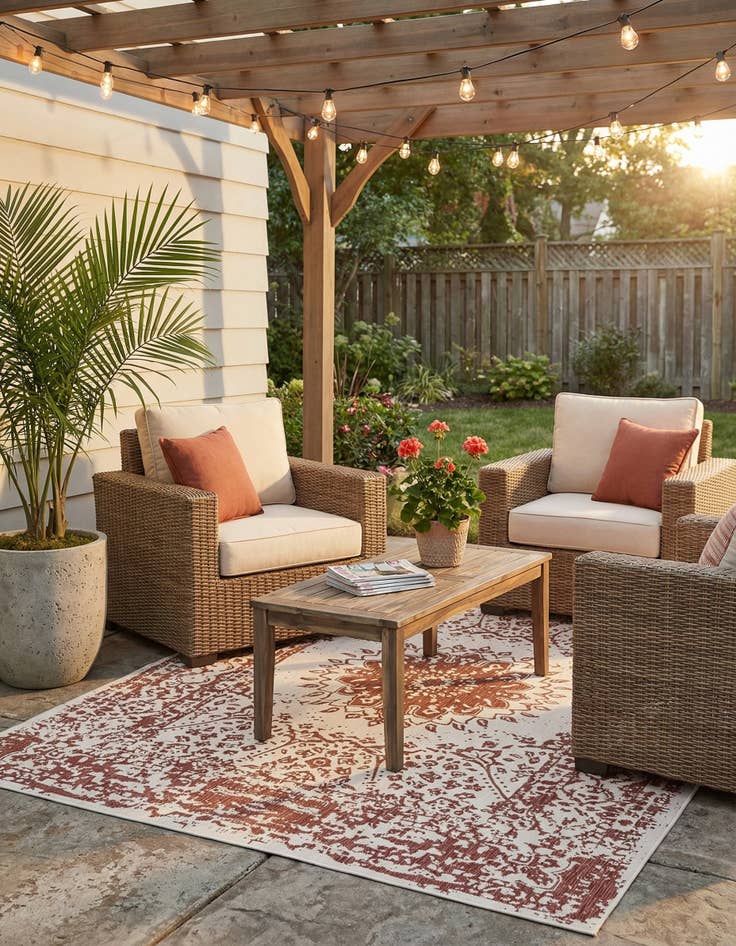 Detail image of 9' x 12'  Washable Traditional Indoor / Outdoor Rug