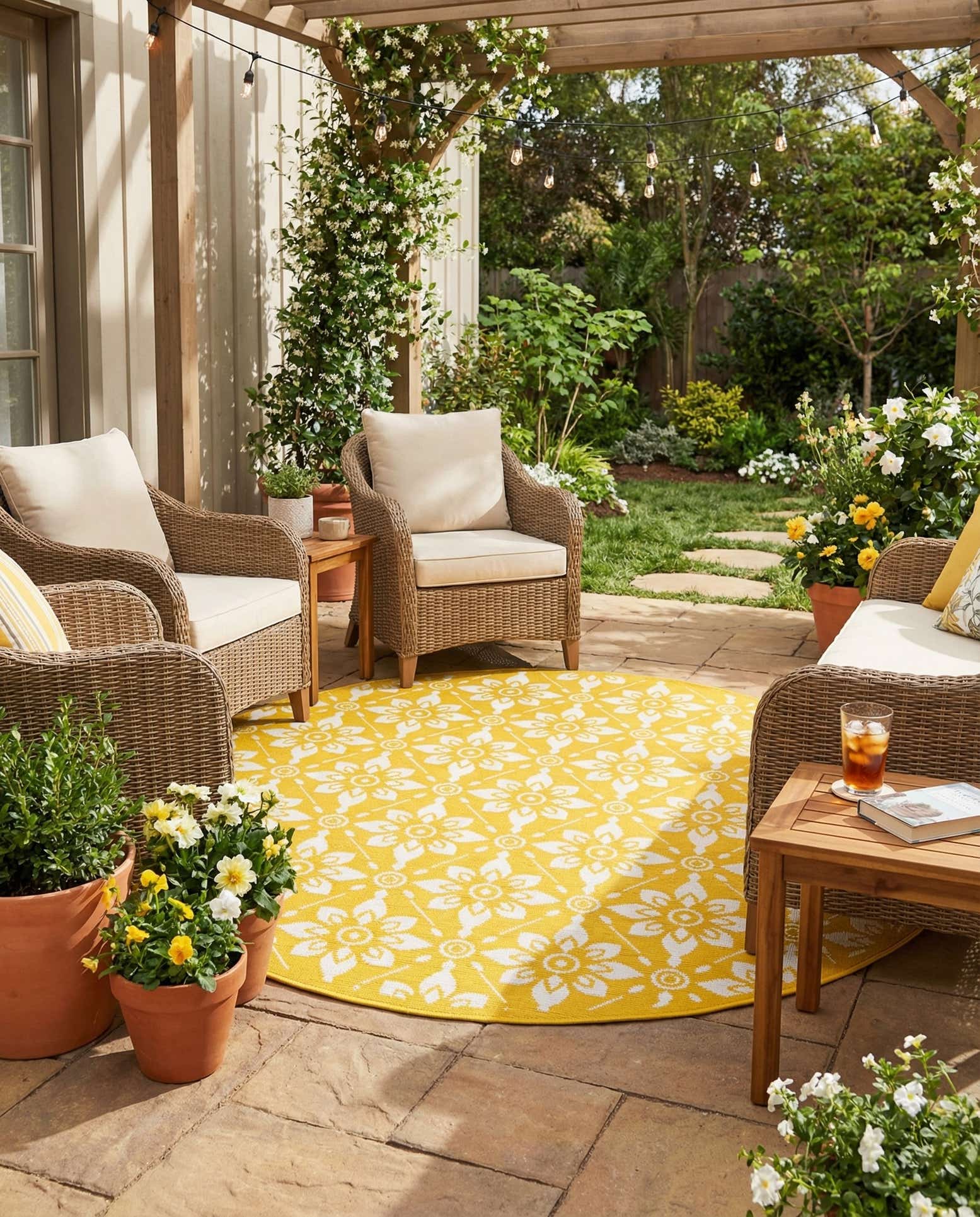 5' x 5' Easy-Clean Trellis Indoor / Outdoor Round Rug