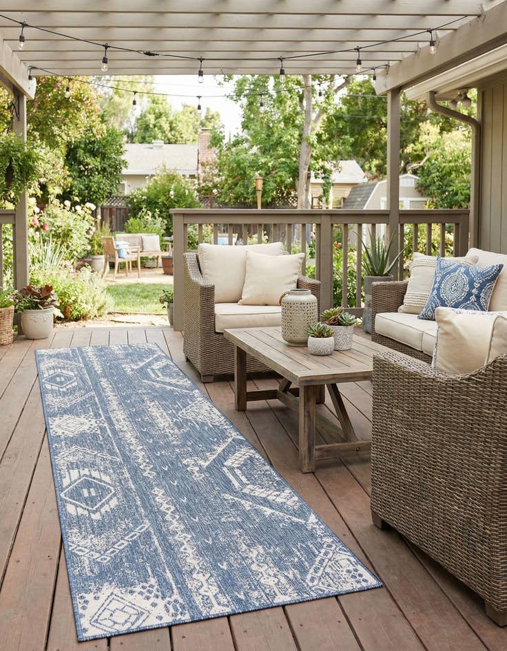 Detail image of  3' 3 x 14'  Washable Bohemian Indoor / Outdoor Runner Rug