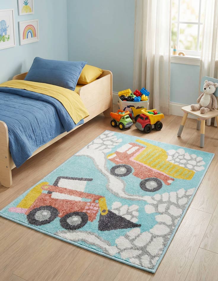 Detail image of 2' 2 x 3' Construction Whimsy Kids Rug