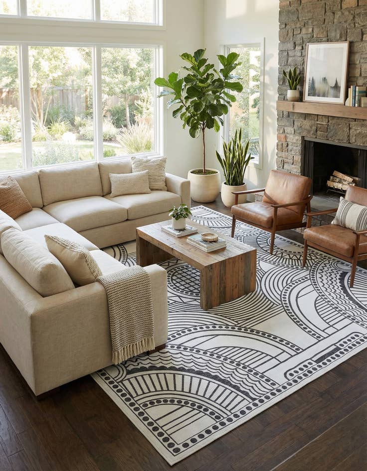 Detail image of 12' x 12'  Washable Traditional Indoor / Outdoor Square Rug