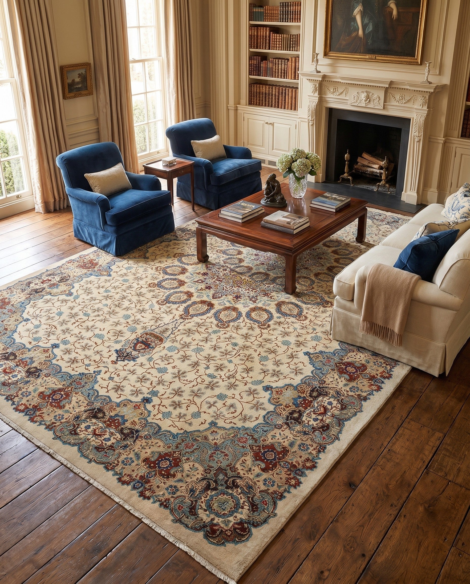 10' 8 x 13' 7 Hand Knotted Kashan Persian Wool Rug