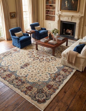 10' 8 x 13' 7 Hand Knotted Kashan Persian Wool Rug