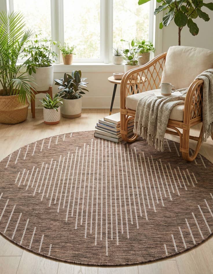 Detail image of 6' x 6'  Washable Modern Indoor / Outdoor Round Rug
