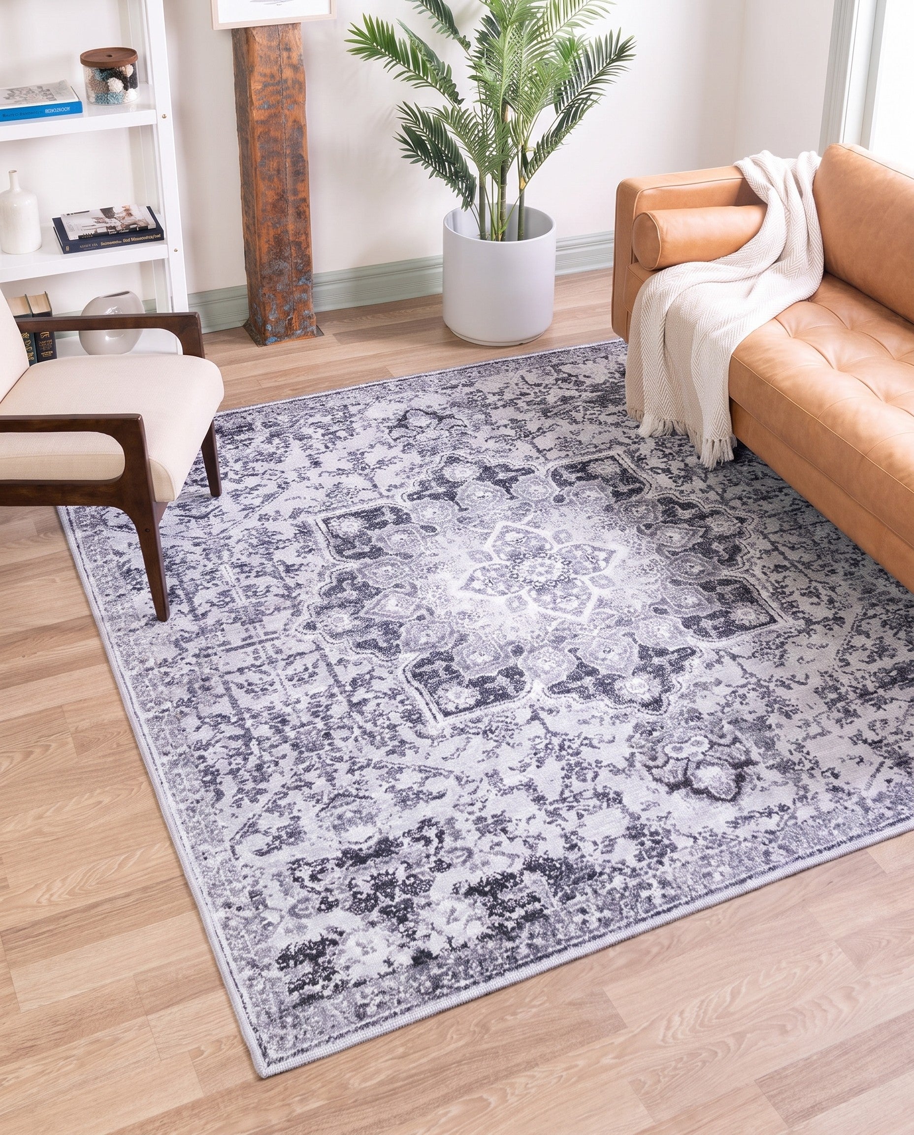Light Gray Washable Francesca Square Rug