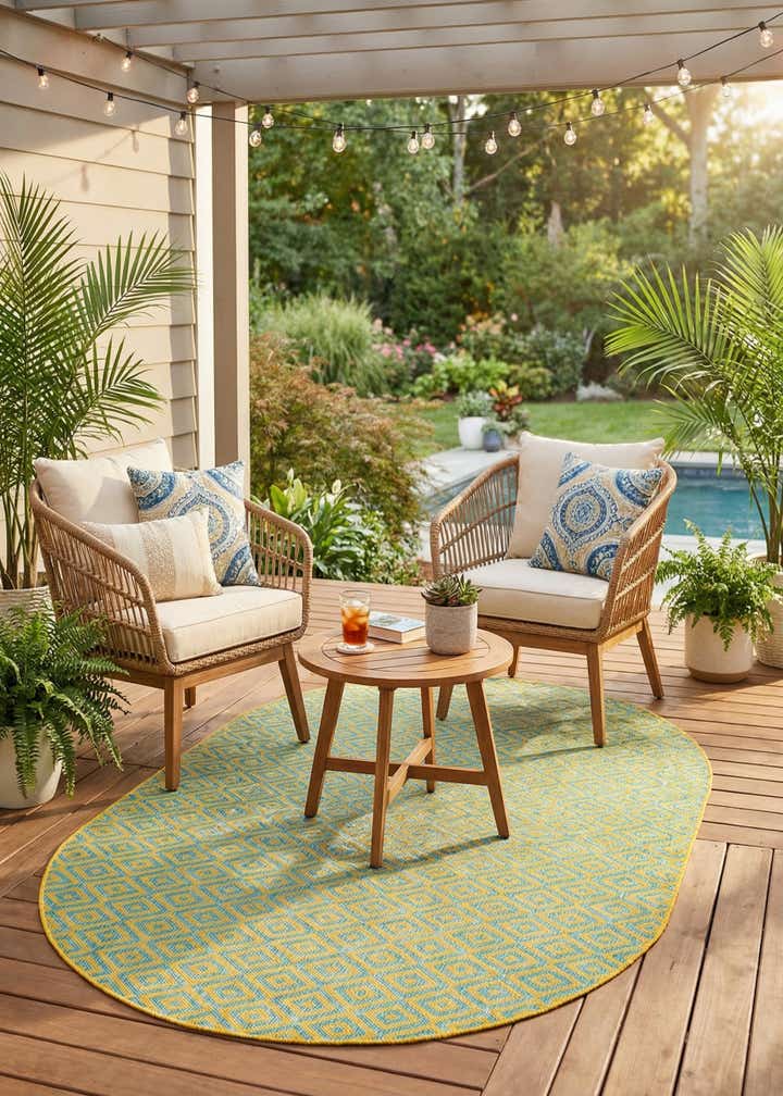 5' 3 x 8' Easy-Clean Jill Zarin Costa Rica Indoor / Outdoor Oval Rug