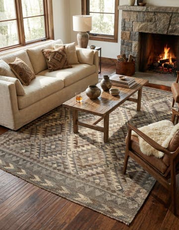 5' 7 x 6' 10 Hand Woven Kilim Maymana Wool Rug