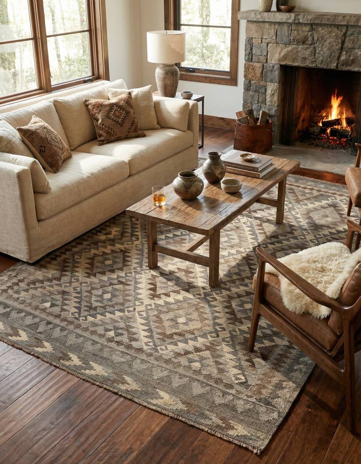 Detail image of 5' 7 x 6' 10  Hand Woven Kilim Maymana Wool Rug