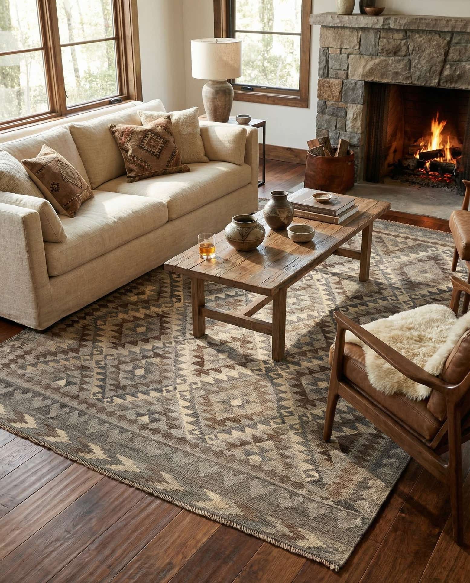 5' 7 x 6' 10 Hand Woven Kilim Maymana Wool Rug