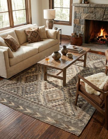 5' 7 x 6' 10 Hand Woven Kilim Maymana Wool Rug