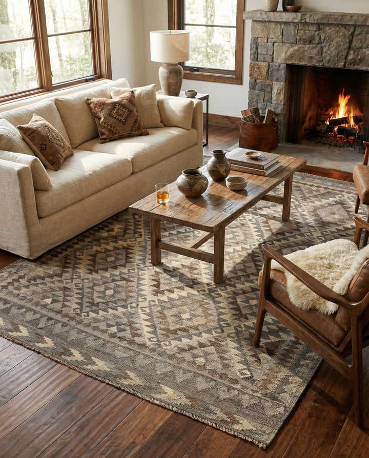 5' 7 x 6' 10 Hand Woven Kilim Maymana Wool Rug