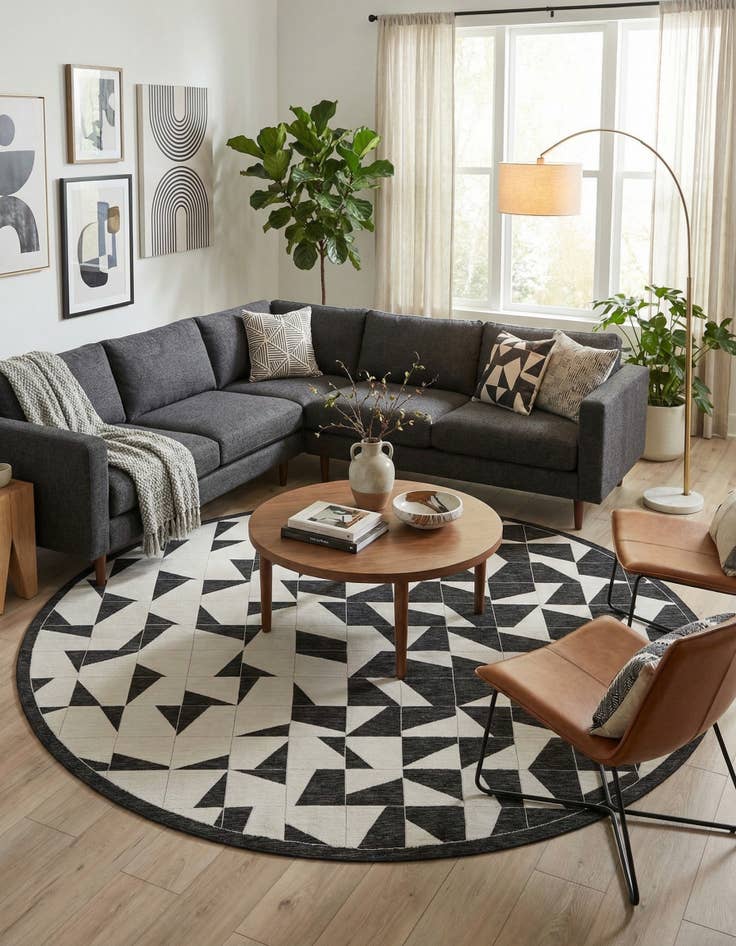 Detail image of 12' x 12'  Washable Modern Indoor / Outdoor Round Rug