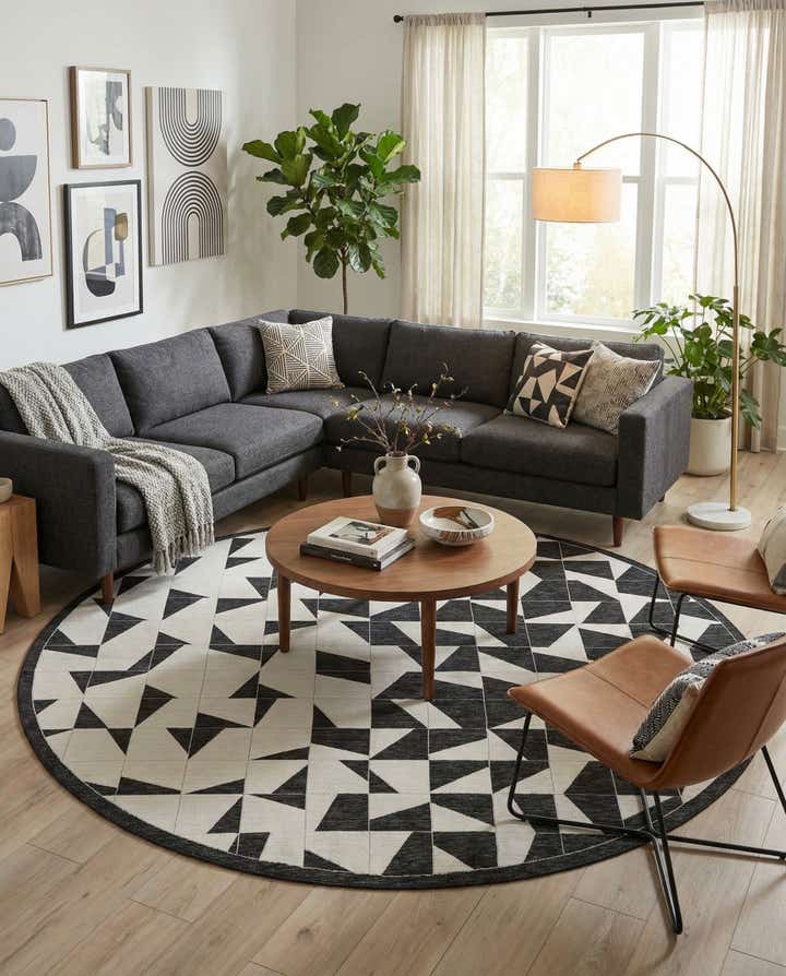 12' x 12' Easy-Clean Modern Indoor / Outdoor Round Rug