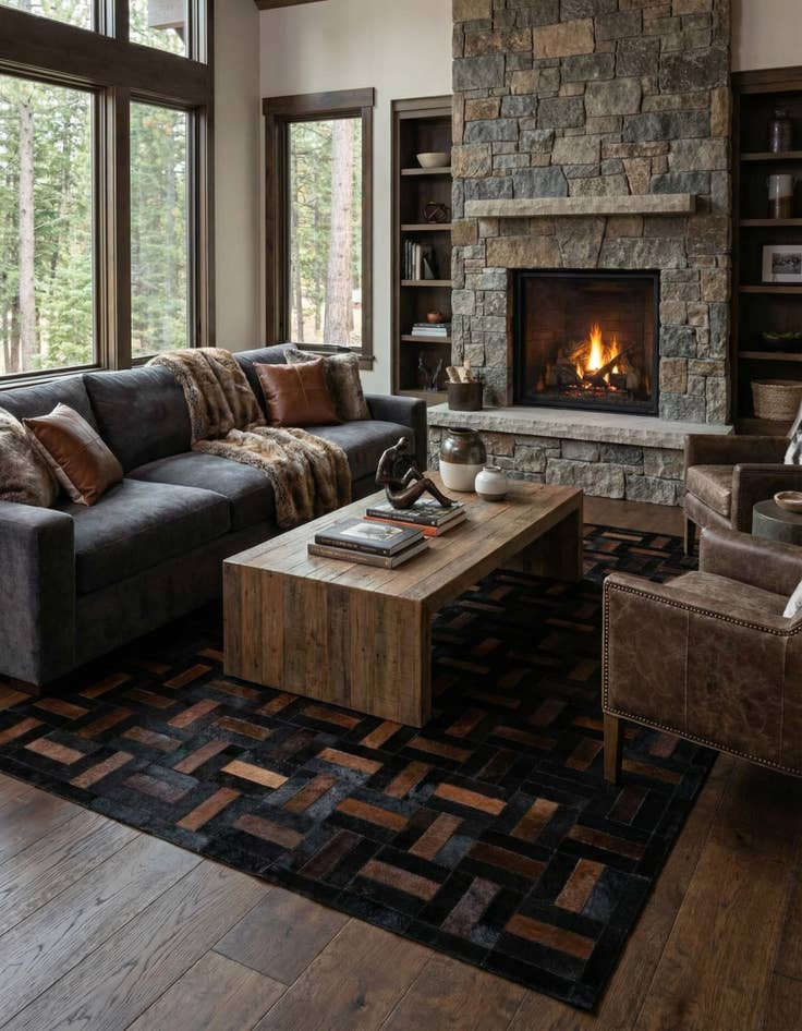 Detail image of  5' 3 x 8' 1 Cowhide - Patchwork Rug