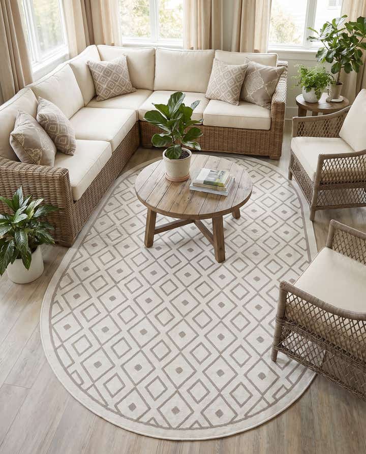 5' 3 x 8' Easy-Clean Trellis Indoor / Outdoor Oval Rug