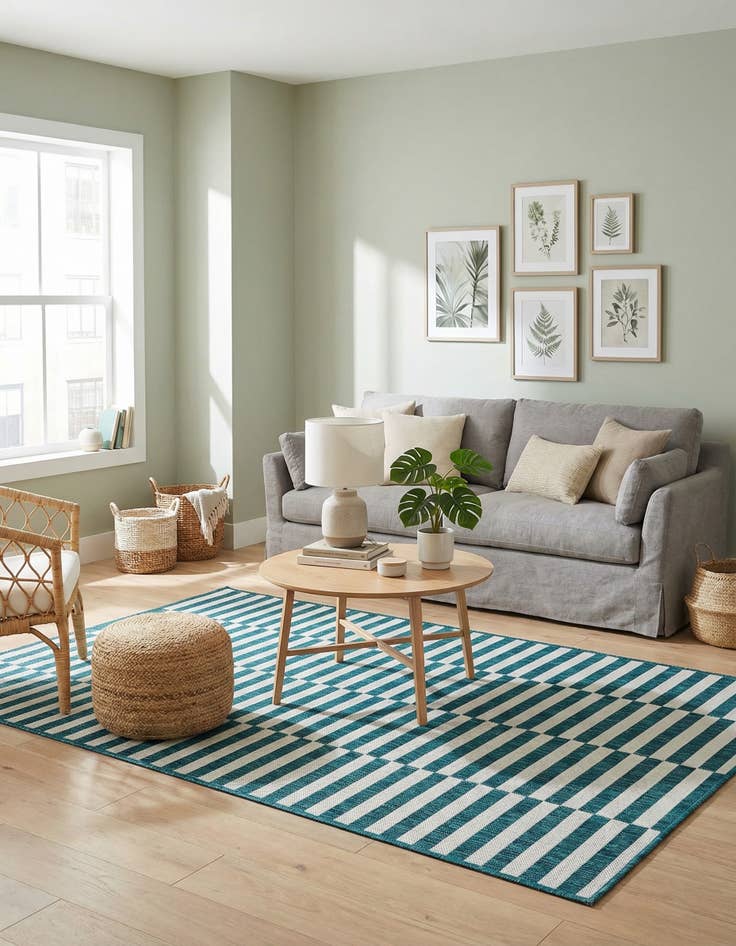 Detail image of 4' x 6'  Washable Striped Indoor / Outdoor Rug