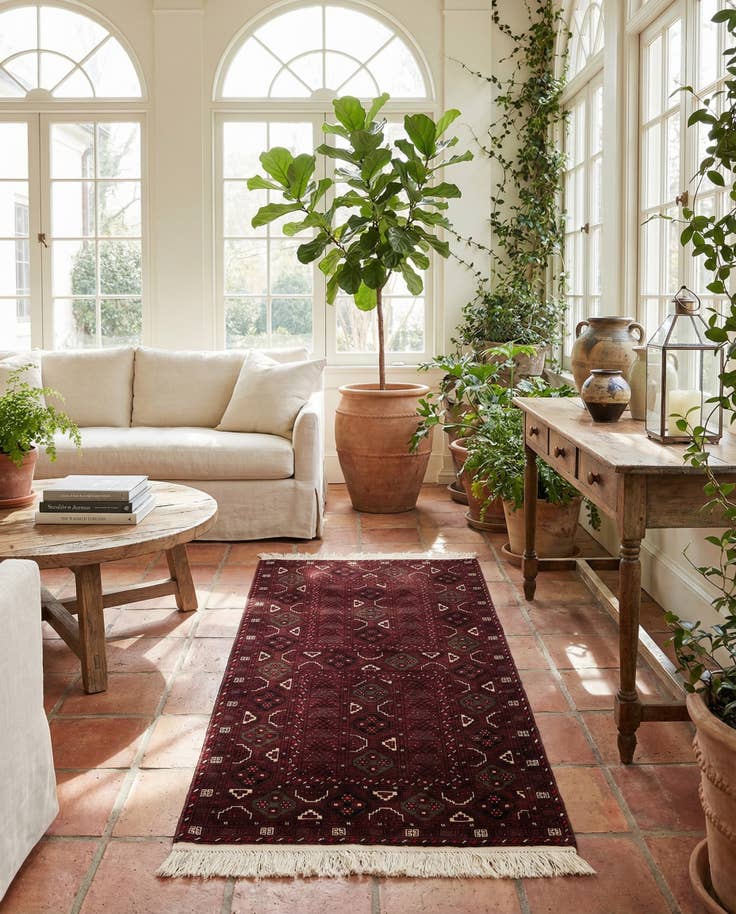 Detail image of 3' 3 x 6' 6 Hand Knotted Afghan Akhche Wool Runner Rug