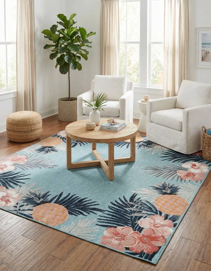Detail image of  8' 2 x 8' 2  Washable Botanical Indoor / Outdoor Square Rug