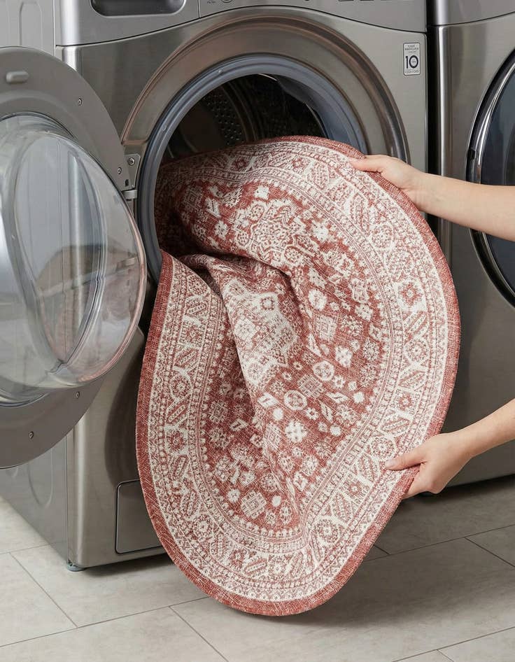 Detail image of 5' 3 x 8'  Washable Aztec Indoor / Outdoor Oval Rug