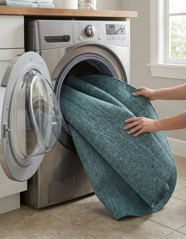 Detail image of 5' 3 x 8'  Washable Solid Indoor / Outdoor Oval Rug