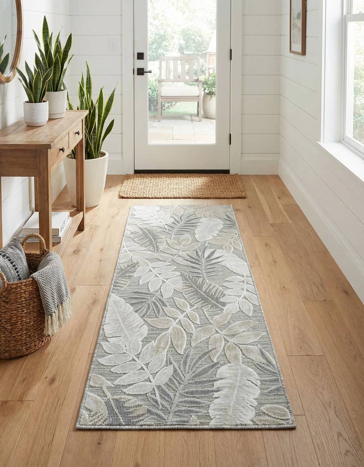 Detail image of  2' 2 x 6'  Washable Botanical Indoor / Outdoor Runner Rug